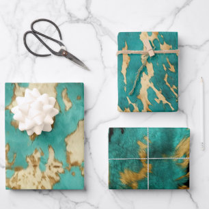 Feuille De Papier Cadeau Turquoise Brown Cream Animal Cowhide Western