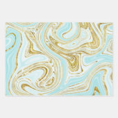 Feuille De Papier Cadeau Turquoise Clair et Aspect Marbre Doré (Devant 3)