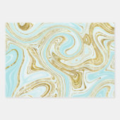 Feuille De Papier Cadeau Turquoise Clair et Aspect Marbre Doré (Devant 2)