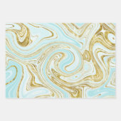 Feuille De Papier Cadeau Turquoise Clair et Aspect Marbre Doré (Devant)