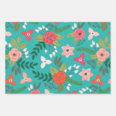 Feuille De Papier Cadeau Turquoise et Motif de corail Berry (Devant)