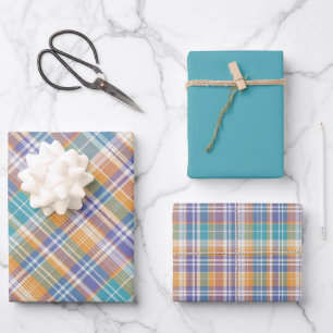 Feuille De Papier Cadeau Turquoise, Lilac, Apricot & Plaid blanc