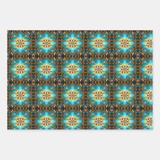 Feuille De Papier Cadeau Turquoise Lotus Fractal Motif (Devant)