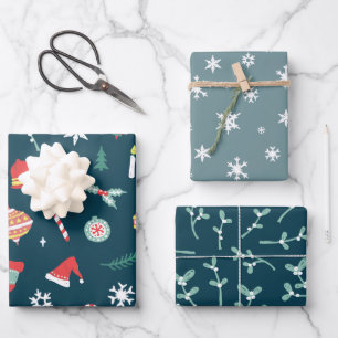 Feuille De Papier Cadeau Turquoise Noël images Snowflakes Twigs Motif