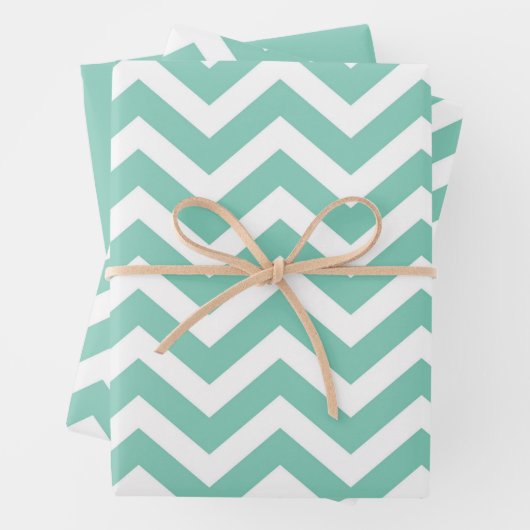 Feuille De Papier Cadeau Turquoise Pastel et Chevron Mariage Anniversaire B (En situation)