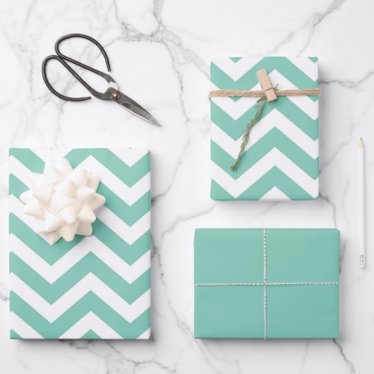 Feuille De Papier Cadeau Turquoise Pastel et Chevron Mariage Anniversaire B (Recto)