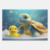 Feuille De Papier Cadeau Turtle and Rubber Duck in Bubble Bath (Devant 2)