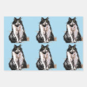 Feuille De Papier Cadeau Tuxedo Chat Chats Fleur bleue Aquarelle Peinture (Devant)