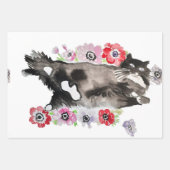 Feuille De Papier Cadeau Tuxedo Chat Noir et Blanc Chats Funny Floral (Devant 3)