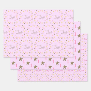 Feuille De Papier Cadeau Twinkle Twinkle Little Star Rose Girl'anniversaire