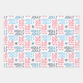 Feuille De Papier Cadeau Typographie de Jolly Holly Rouge Bleu Blanc (Devant 2)