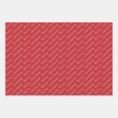 Feuille De Papier Cadeau Typographie de Noël Rouge foncé et blanc (Devant 3)