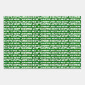 Feuille De Papier Cadeau Typographie de Noël vert foncé et blanc (Devant)