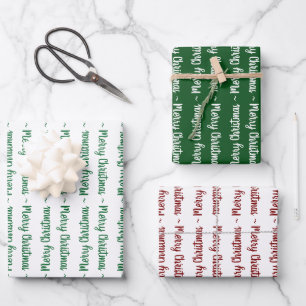 Feuille De Papier Cadeau Typographie Joyeux Noël Rouge Vert et Blanc