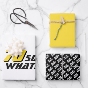 Feuille De Papier Cadeau Typographie Moderne Noir Jaune 70e Anniversaire