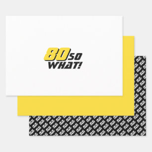 Feuille De Papier Cadeau Typographie moderne noire jaune 80e anniversaire