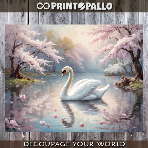 Feuille De Papier Cadeau Un cygne blanc sur un lac dans un monde rose - Déc