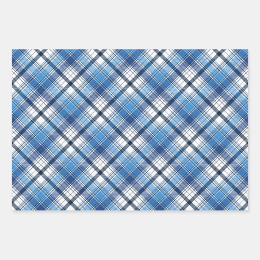 Feuille De Papier Cadeau Un design élégant en plaid bleu (Devant)