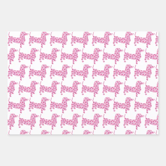 Feuille De Papier Cadeau Un mignon Dachshund composé de petits Coeurs roses (Devant)