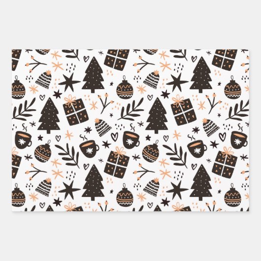 Feuille De Papier Cadeau Un Motif de Noël noir et blanc (Devant 2)