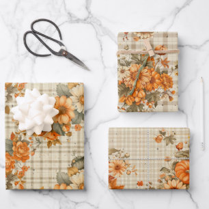FEUILLE DE PAPIER CADEAU UN MOTIF PAYÉ À TONNE AVEC UNE JOLIE FLEUR ORANGE