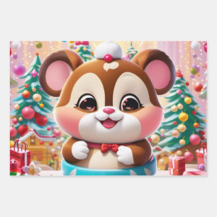 Feuille De Papier Cadeau Un personnage mignon et rond ressemblant à un tami