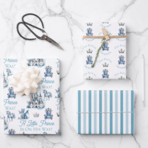 Feuille De Papier Cadeau Un Petit Prince Est En Chemin Baby shower Blue Boy