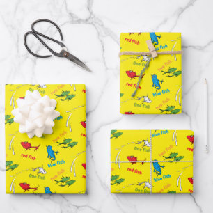 Feuille De Papier Cadeau Un Poisson Deux Poissons Motif Jaune