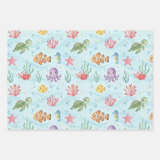 Feuille De Papier Cadeau Under the Sea Party Colourful Ocean Creatures (Devant 3)