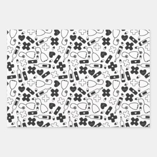 Feuille De Papier Cadeau Une infirmière noire blanche et mignonne Motifs M