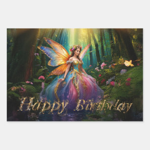 Feuille De Papier Cadeau Une magique fée enchantée forêt Joyeux anniversair
