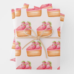 Feuille De Papier Cadeau Une tranche de gâteau aux fruits de fraise