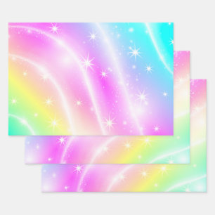 Feuille De Papier Cadeau Unicorn Pastel Couleur arc-en-ciel