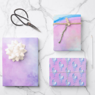 Feuille De Papier Cadeau Unicorne arc-en-ciel violet