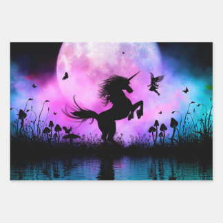 Feuille De Papier Cadeau Unicorne avec peu de fée