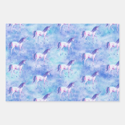 Feuille De Papier Cadeau Unicorne blanche violette (Devant)