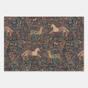 Feuille De Papier Cadeau Unicorne médiévale Midnight Floral Garden
