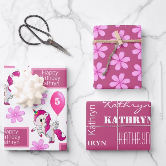 Feuille De Papier Cadeau Unicorne personnalisée Anniversaire (Recto)