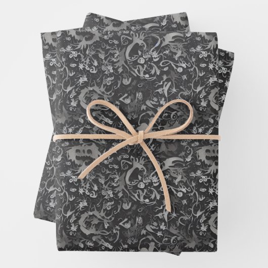 Feuille De Papier Cadeau Unique Dark Gothique Neural Fractal Design (En situation)