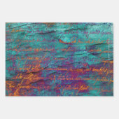 Feuille De Papier Cadeau Unique paon turquoise, magenta, texture bleu viole (Devant)