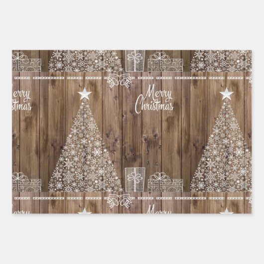 Feuille De Papier Cadeau Unique Rustique Joyeux Noël Snowflake (Devant)