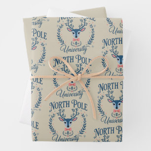 Feuille De Papier Cadeau Université du Pôle Nord Noël Chinoiserie Renne 