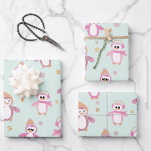 Feuille De Papier Cadeau Vacances à la menthe d'hiver et rose