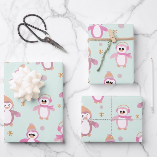 Feuille De Papier Cadeau Vacances à la menthe d'hiver et rose (Recto)