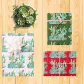 Feuille De Papier Cadeau Vacances Cactus Cactus Désert Noël