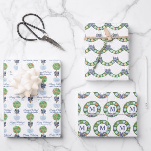 Feuille De Papier Cadeau Vacances Chinoiserie Bleue Et Blanche Avec Citrus