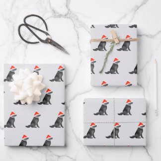 Feuille De Papier Cadeau Vacances de Noël de Santa lab aquarelle noir gris