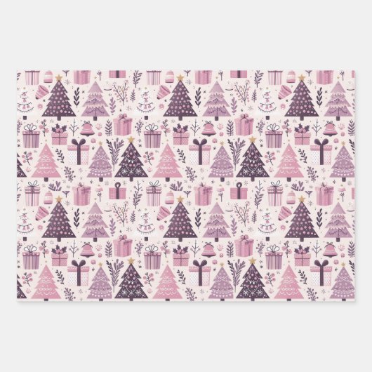 Feuille De Papier Cadeau vacances de Noël moderne thème violet et rose (Devant 3)