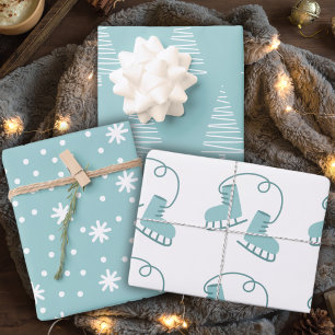 Feuille De Papier Cadeau Vacances de Noël Vert Bleu Simple