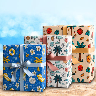 Feuille De Papier Cadeau Vacances d'été à la plage en dessin animé mignon e